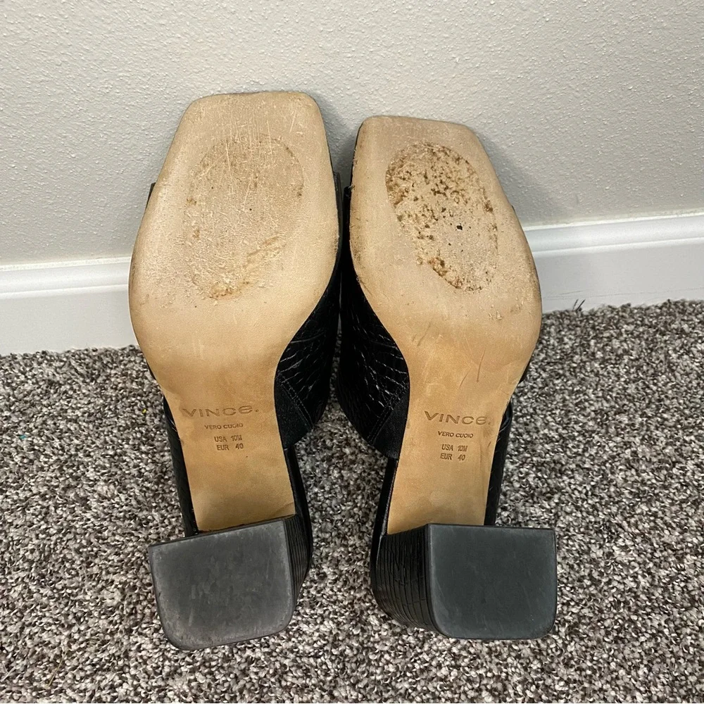 Vince Nelda Cutout Croceffect Leather‎ Black Square Heels Sandals Women’s 10